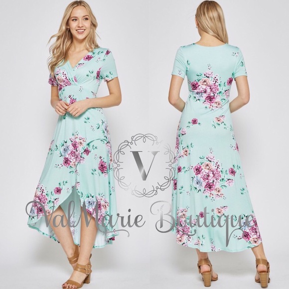 SZ S LAST 1! Mint floral hi low maxi dress - Picture 3 of 3